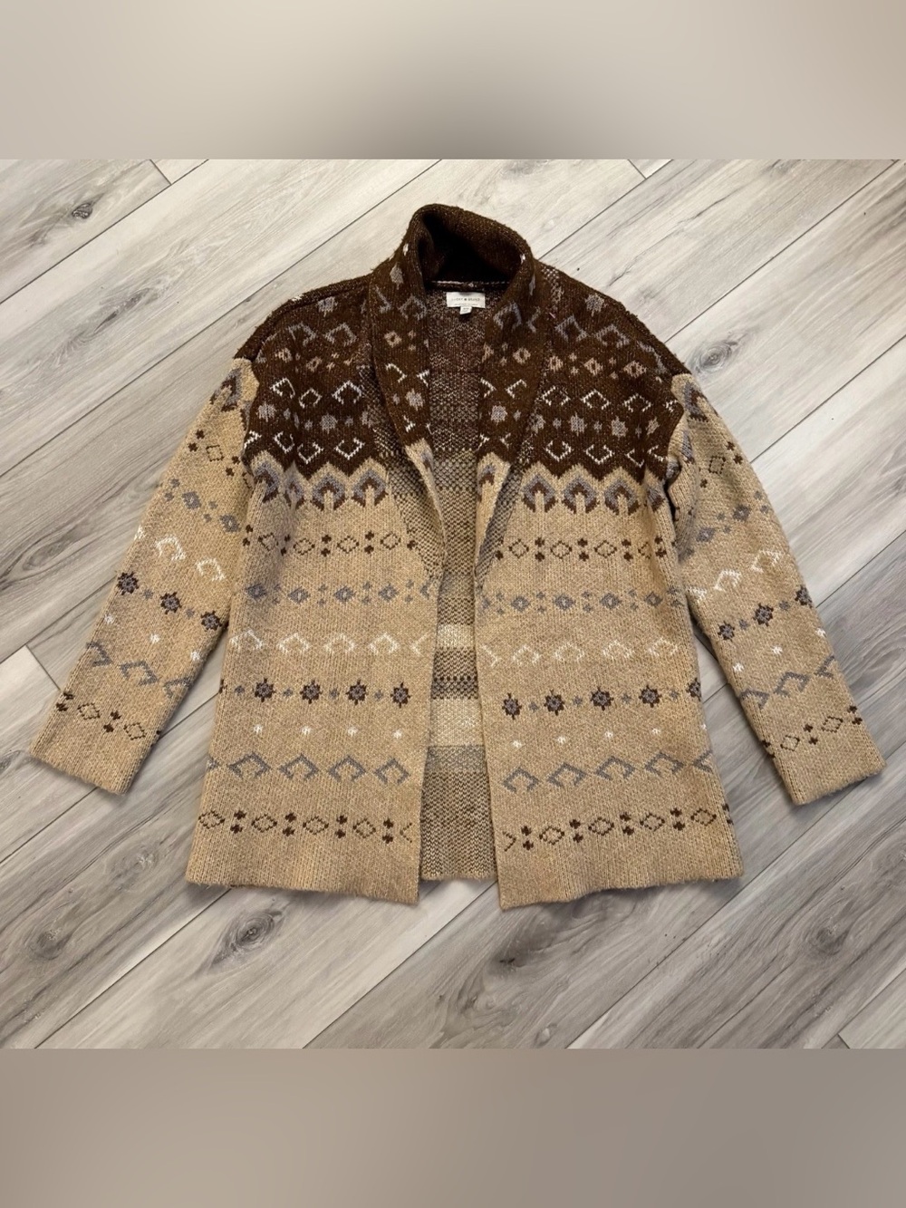 Lucky Brand Aztec Southwestern Shawl Collar Cardigan Sweater Boho Size M
